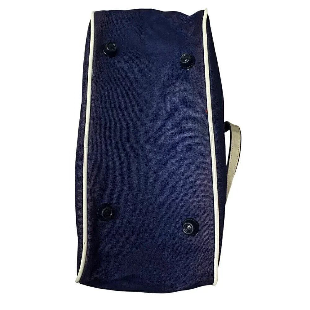 VTG 70s German Royal Travel Canvas Shoulder Tote Crossbody Bag Navy & White